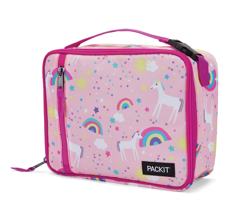 PackIt Freezable Classic Lunch Box, Unicorn Sky Pink, Built with EcoFreeze Technology, Collapsible, Reusable, Zip Closure With Zip Front Pocket and Buckle Handle, Perfect for School Lunches - Image 2